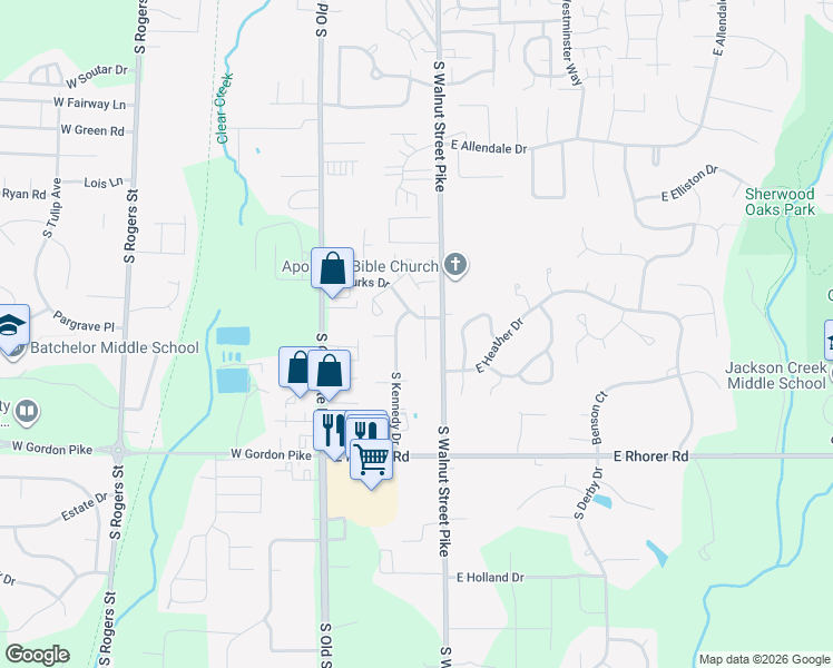 map of restaurants, bars, coffee shops, grocery stores, and more near 3508 South Burks Court in Bloomington