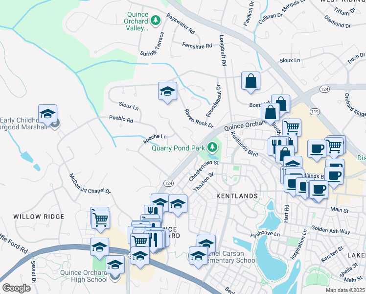 map of restaurants, bars, coffee shops, grocery stores, and more near 12004 Cheyenne Road in Gaithersburg
