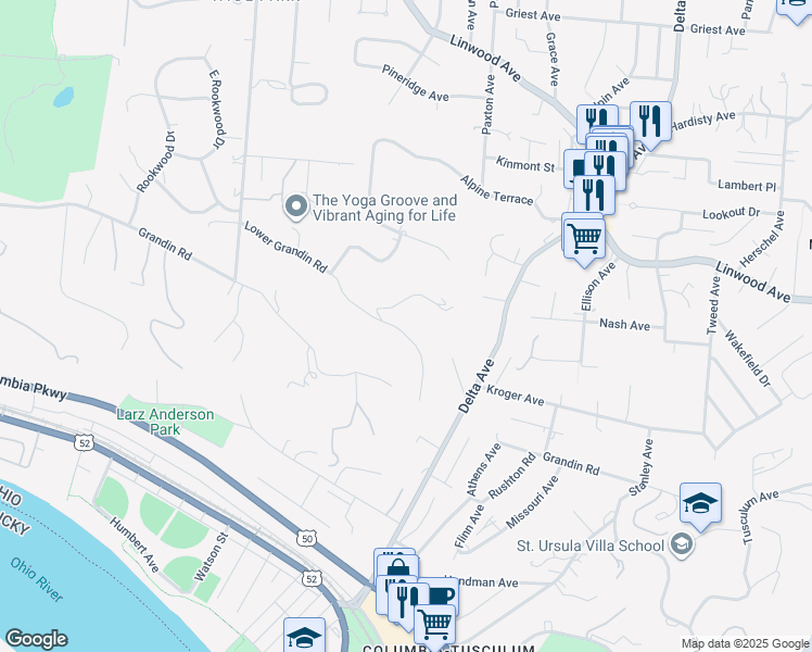 map of restaurants, bars, coffee shops, grocery stores, and more near 2922 Grandin Road in Cincinnati