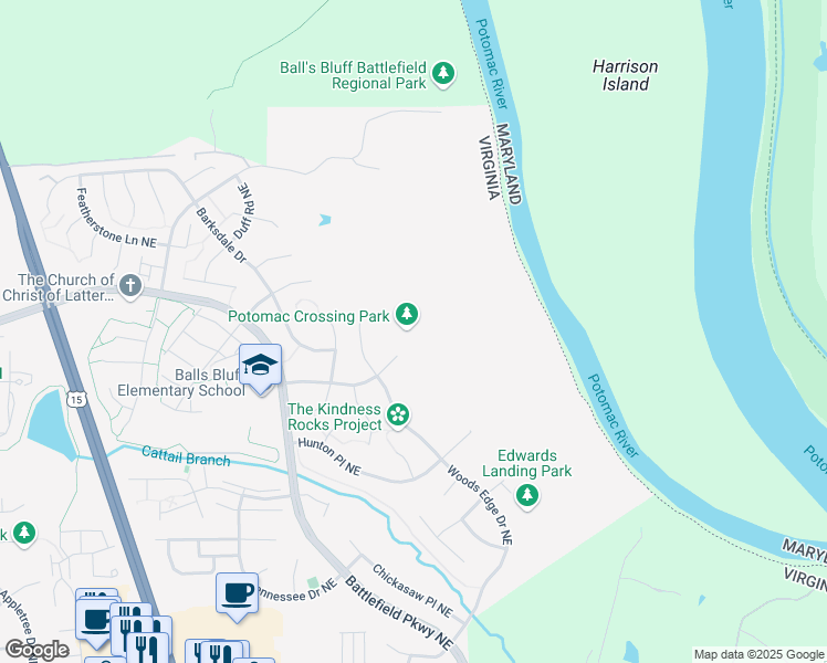 map of restaurants, bars, coffee shops, grocery stores, and more near 508 Shanks Evans Road Northeast in Leesburg
