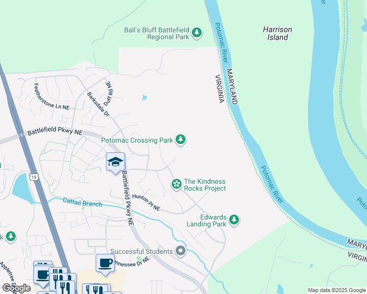 map of restaurants, bars, coffee shops, grocery stores, and more near 508 Shanks Evans Road Northeast in Leesburg