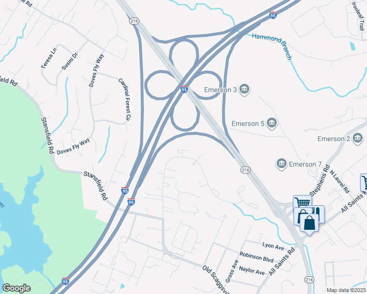 map of restaurants, bars, coffee shops, grocery stores, and more near 8937 Oxley Forest Court in Laurel