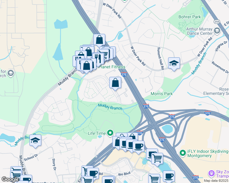 map of restaurants, bars, coffee shops, grocery stores, and more near 906 West Side Drive in Gaithersburg