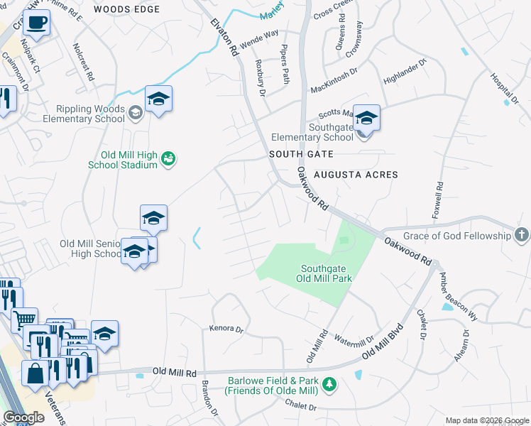 map of restaurants, bars, coffee shops, grocery stores, and more near 421 Gatewood Court in Glen Burnie
