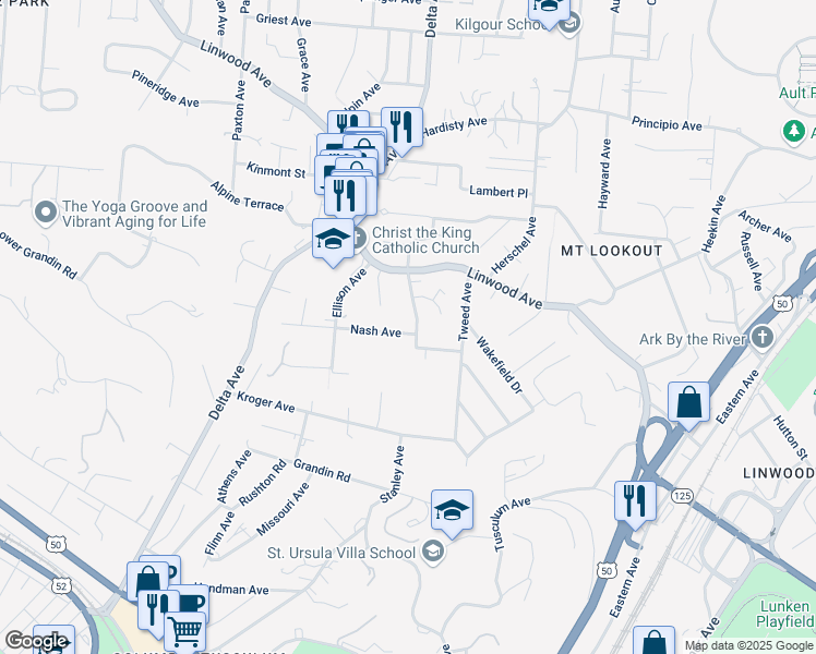 map of restaurants, bars, coffee shops, grocery stores, and more near 3303 Mowbray Lane in Cincinnati
