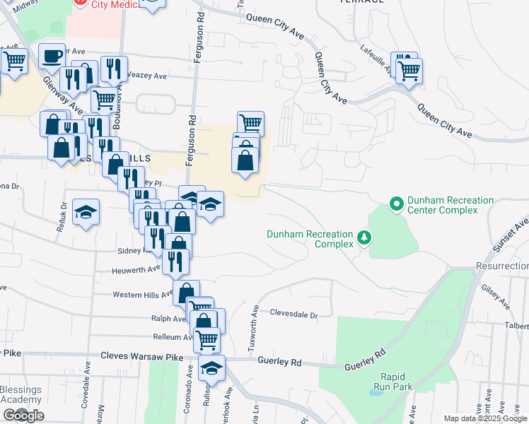 map of restaurants, bars, coffee shops, grocery stores, and more near 4794 Hardwick Drive in Cincinnati