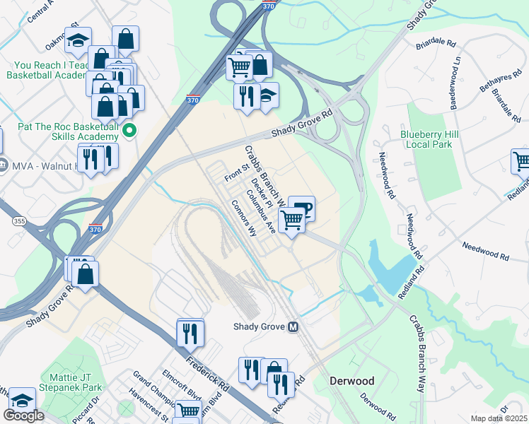 map of restaurants, bars, coffee shops, grocery stores, and more near 8091 Red Hook Street in Derwood