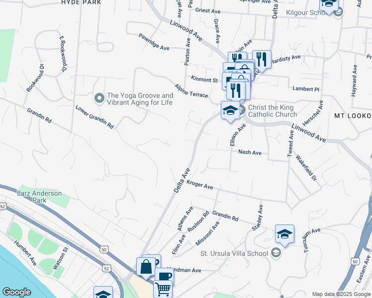 map of restaurants, bars, coffee shops, grocery stores, and more near 735 Delta Avenue in Cincinnati