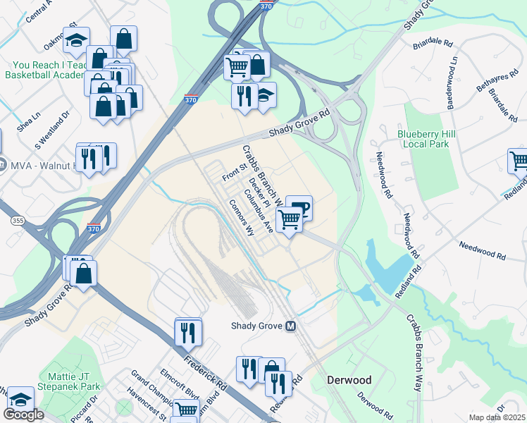 map of restaurants, bars, coffee shops, grocery stores, and more near 8087 Red Hook Street in Derwood
