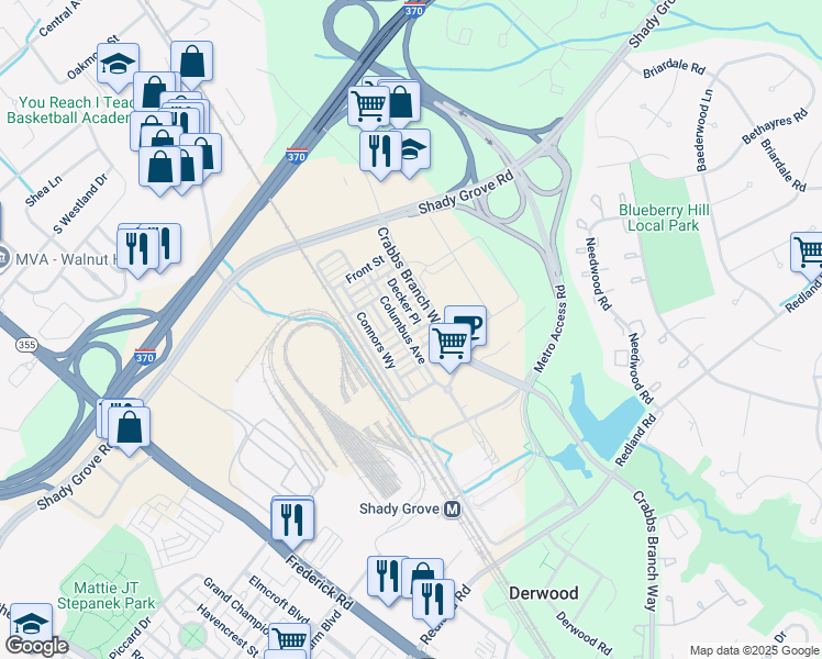 map of restaurants, bars, coffee shops, grocery stores, and more near 8083 Red Hook Street in Derwood