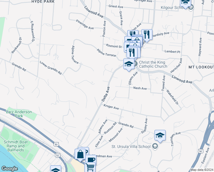 map of restaurants, bars, coffee shops, grocery stores, and more near 723 Delta Avenue in Cincinnati