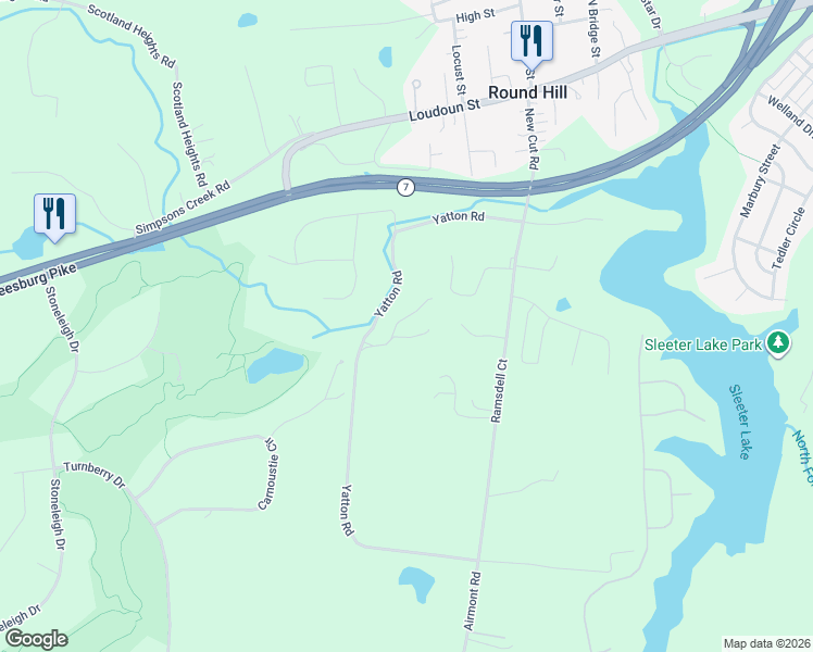 map of restaurants, bars, coffee shops, grocery stores, and more near 35595 Windover Hill Lane in Round Hill
