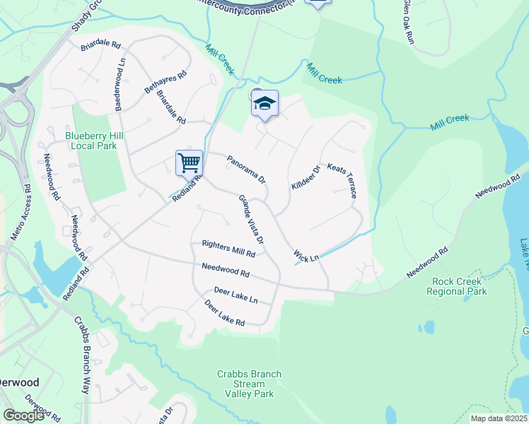 map of restaurants, bars, coffee shops, grocery stores, and more near 7106 Wick Lane in Rockville