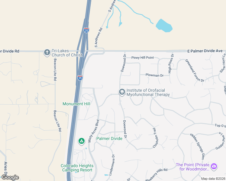 map of restaurants, bars, coffee shops, grocery stores, and more near 1740 Old Antlers Way in Monument
