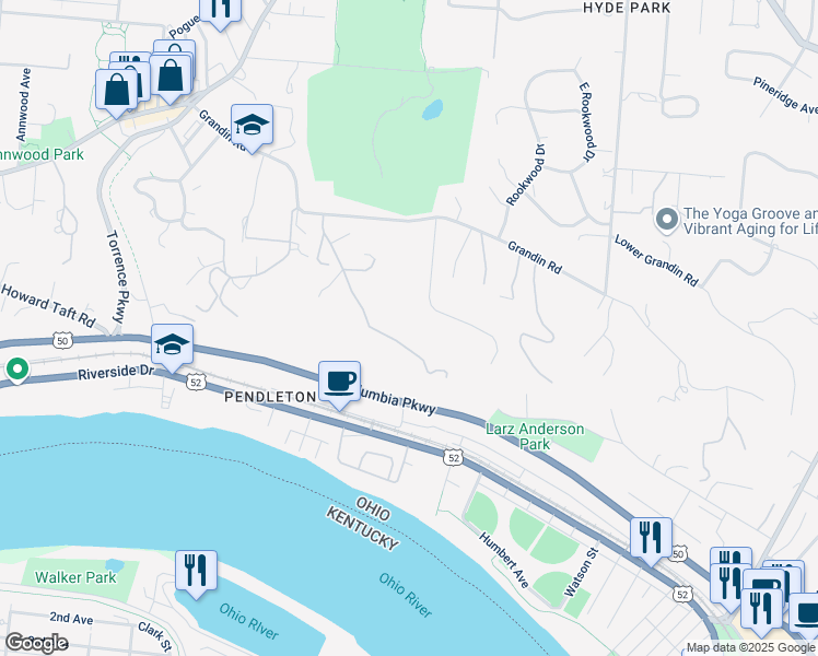 map of restaurants, bars, coffee shops, grocery stores, and more near 18 Weebetook Lane in Cincinnati