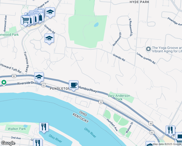 map of restaurants, bars, coffee shops, grocery stores, and more near 18 Weebetook Lane in Cincinnati