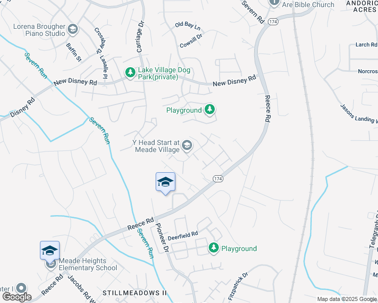 map of restaurants, bars, coffee shops, grocery stores, and more near 1710 Meade Village Circle in Severn