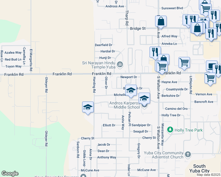 map of restaurants, bars, coffee shops, grocery stores, and more near 200 Rai Estates Court in Yuba City