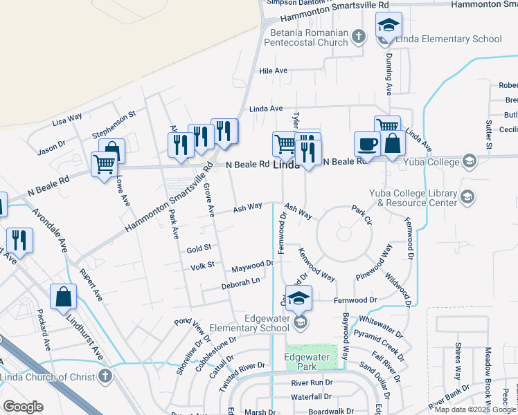 map of restaurants, bars, coffee shops, grocery stores, and more near 1731 Ash Way in Marysville