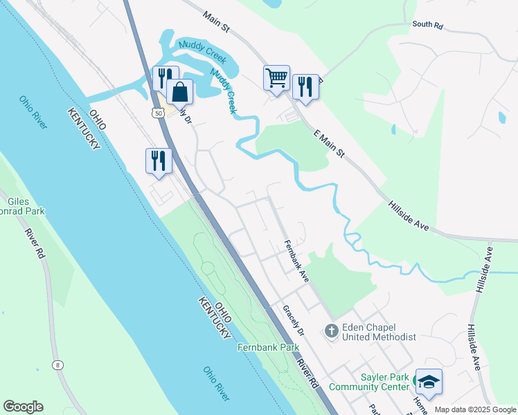 map of restaurants, bars, coffee shops, grocery stores, and more near 7272 Fernbank Avenue in Cincinnati