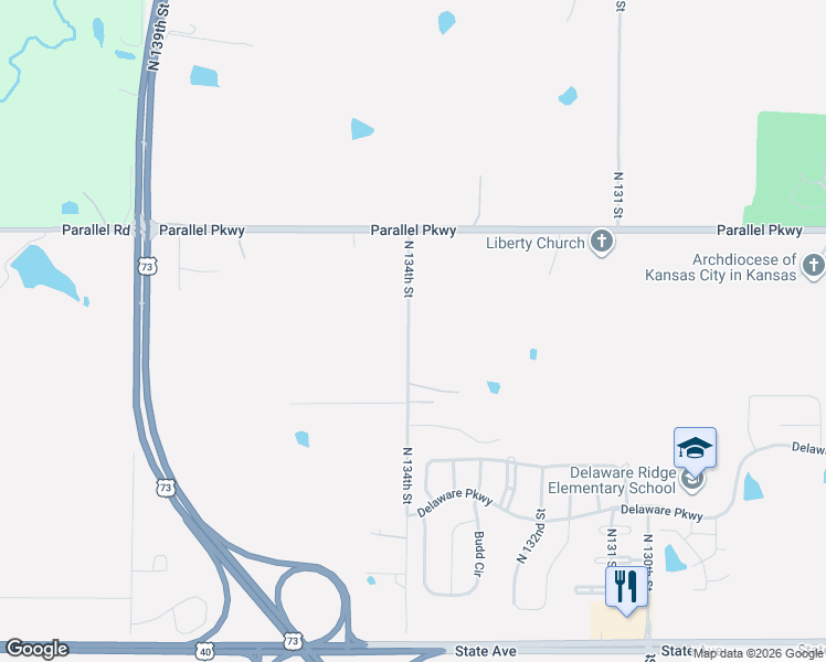 map of restaurants, bars, coffee shops, grocery stores, and more near 1823 North 134th Street in Kansas City