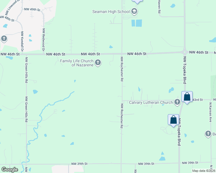 map of restaurants, bars, coffee shops, grocery stores, and more near 4413 Northwest Rochester Road in Topeka