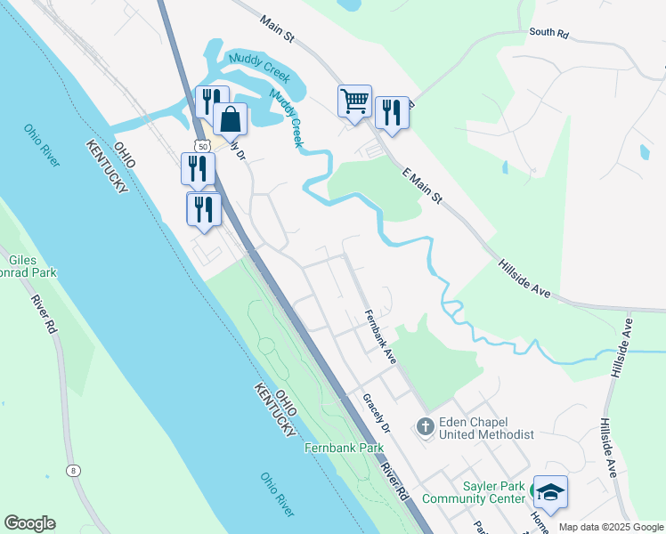 map of restaurants, bars, coffee shops, grocery stores, and more near 7272 Fernbank Avenue in Cincinnati