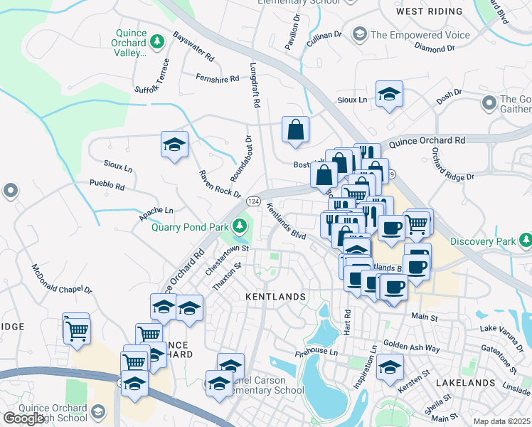 map of restaurants, bars, coffee shops, grocery stores, and more near 122 Kendrick Place in Gaithersburg