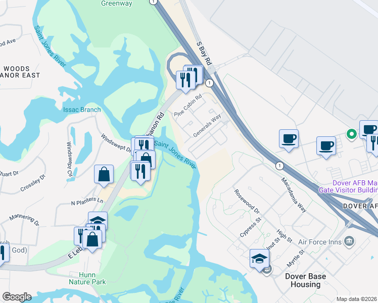 map of restaurants, bars, coffee shops, grocery stores, and more near 27 Carpenter Street in Dover
