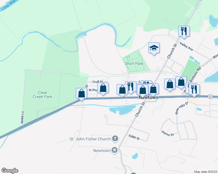 map of restaurants, bars, coffee shops, grocery stores, and more near 3524 Crawford Street in Cincinnati