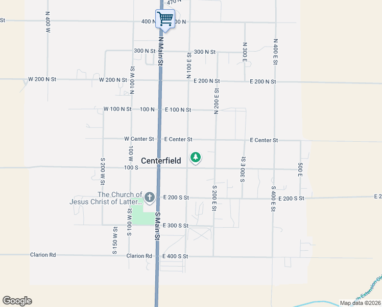 map of restaurants, bars, coffee shops, grocery stores, and more near 45 South 100 East Street in Centerfield