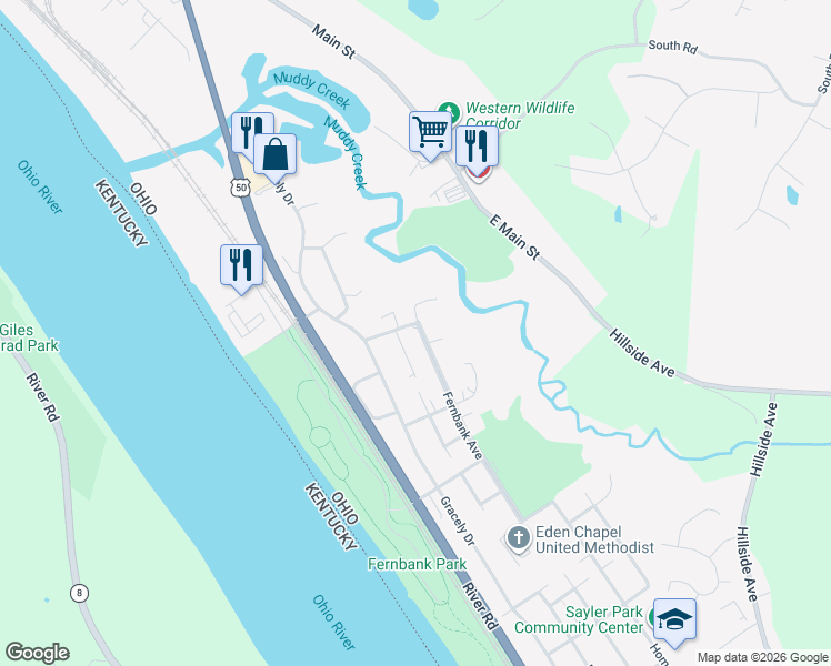 map of restaurants, bars, coffee shops, grocery stores, and more near 7272 Fernbank Avenue in Cincinnati