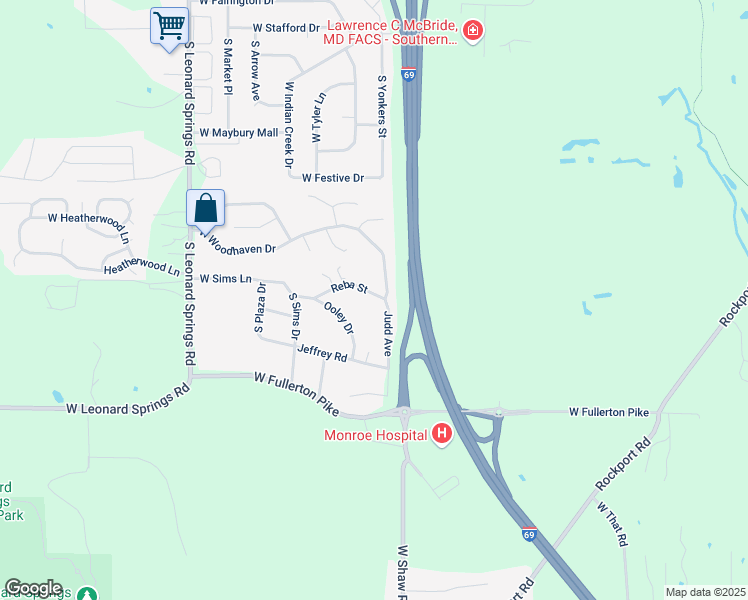 map of restaurants, bars, coffee shops, grocery stores, and more near 3401 Reba Street in Bloomington