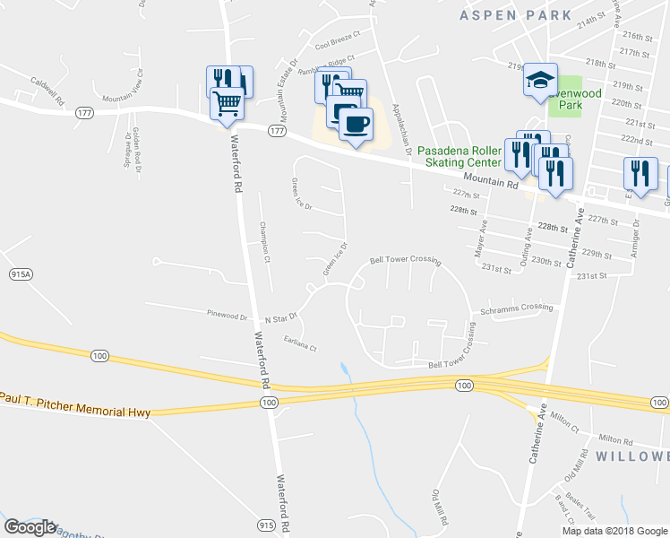 map of restaurants, bars, coffee shops, grocery stores, and more near 8203 Green Ice Drive in Pasadena