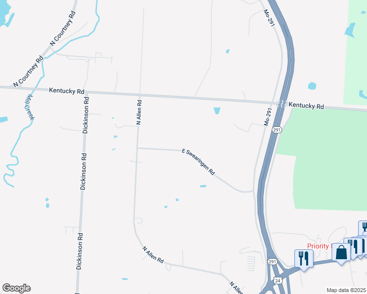 map of restaurants, bars, coffee shops, grocery stores, and more near 15304 East Swearingen Road in Independence