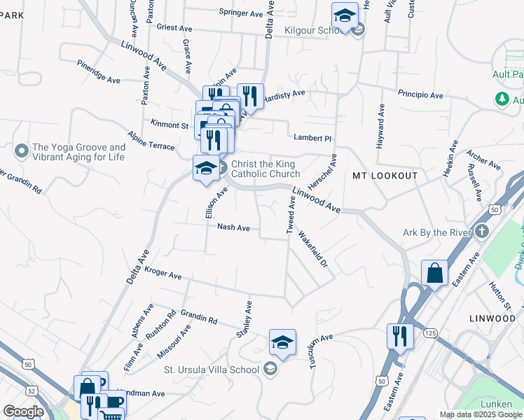 map of restaurants, bars, coffee shops, grocery stores, and more near 3303 Mowbray Lane in Cincinnati