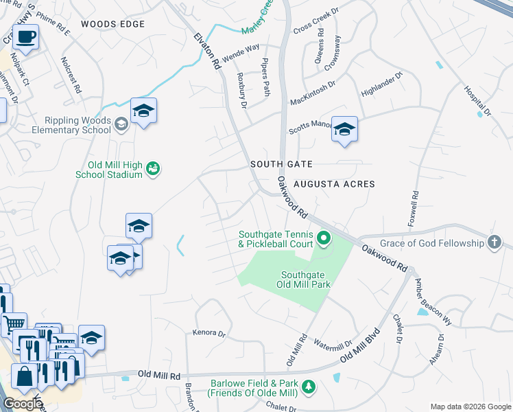 map of restaurants, bars, coffee shops, grocery stores, and more near 424 Valient Circle in Glen Burnie