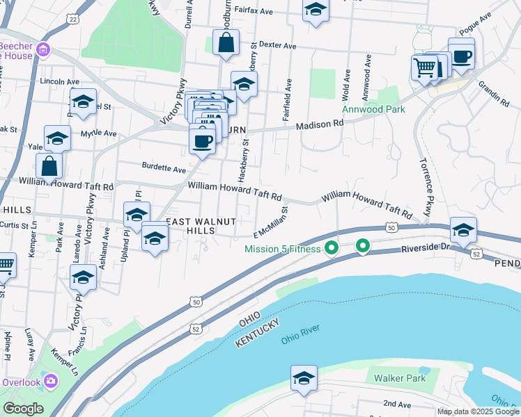 map of restaurants, bars, coffee shops, grocery stores, and more near 2538 Cleinview Avenue in Cincinnati