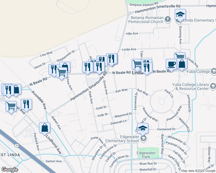 map of restaurants, bars, coffee shops, grocery stores, and more near 5939 Grove Avenue in Marysville
