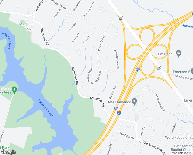 map of restaurants, bars, coffee shops, grocery stores, and more near 8816 Doves Fly Way in Laurel