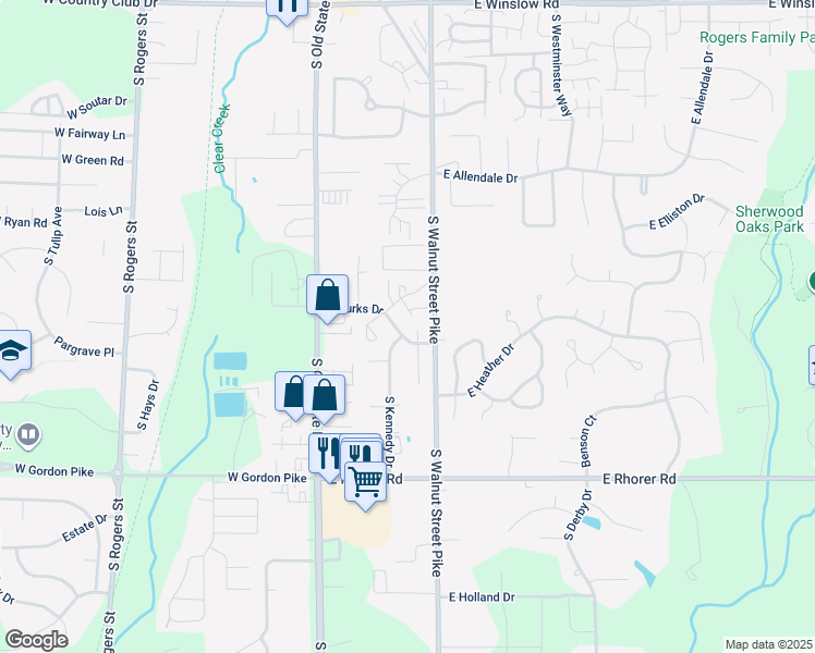 map of restaurants, bars, coffee shops, grocery stores, and more near 3390 South Burks Court in Bloomington