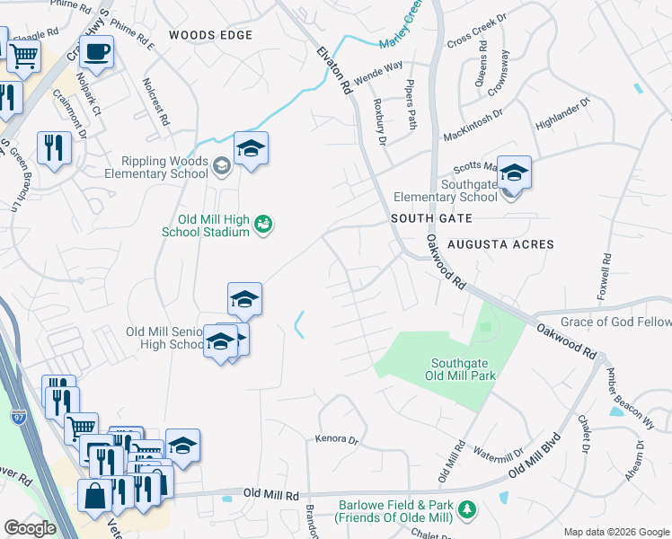 map of restaurants, bars, coffee shops, grocery stores, and more near 457 Cornell Court in Glen Burnie