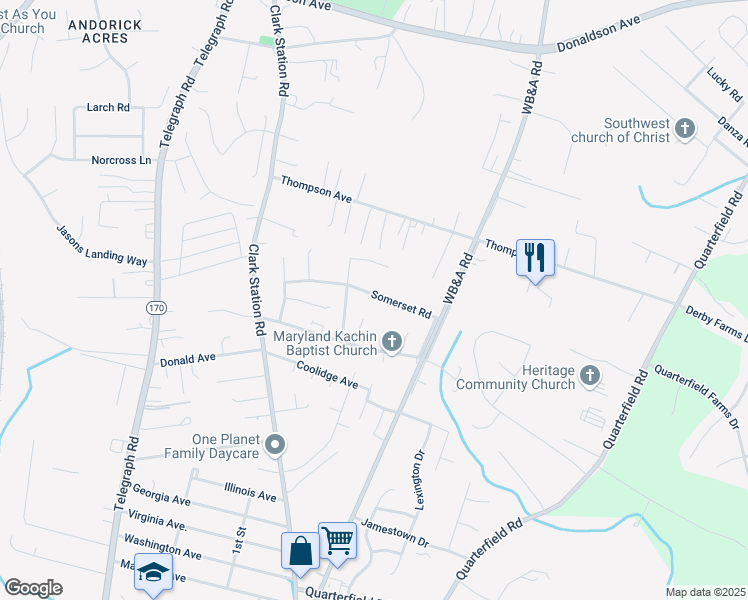 map of restaurants, bars, coffee shops, grocery stores, and more near 1213 Somerset Road in Severn