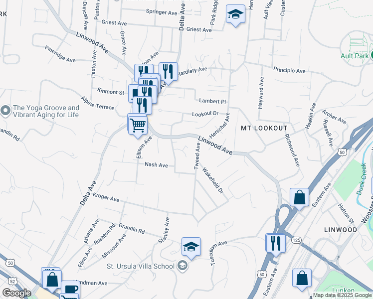 map of restaurants, bars, coffee shops, grocery stores, and more near 863 Tweed Avenue in Cincinnati