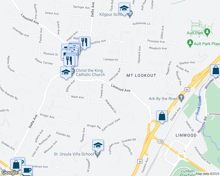 map of restaurants, bars, coffee shops, grocery stores, and more near 884 Zan Court in Cincinnati