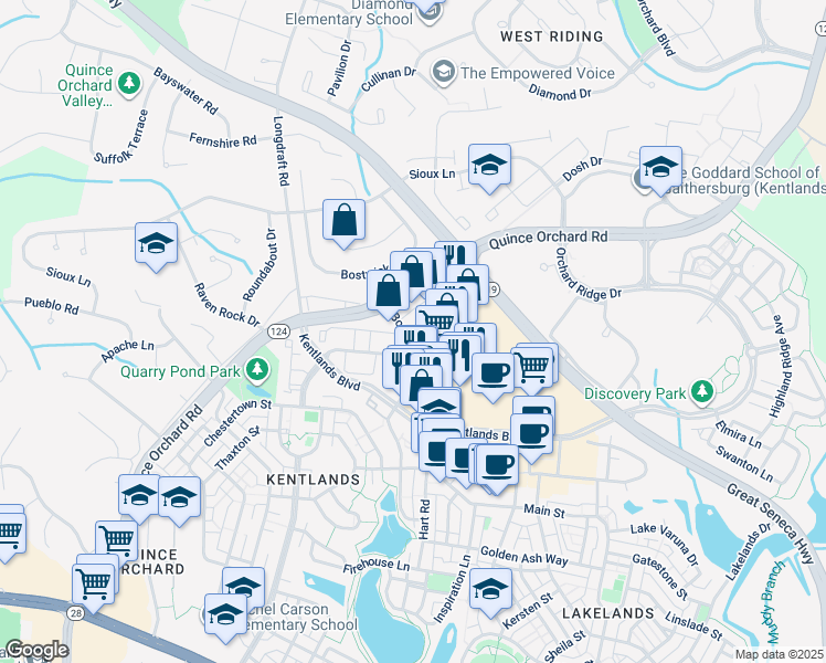 map of restaurants, bars, coffee shops, grocery stores, and more near 27 Booth Street in Gaithersburg