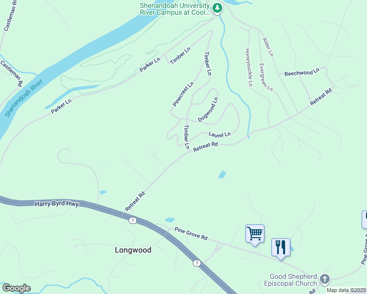map of restaurants, bars, coffee shops, grocery stores, and more near 246 Laurel Lane in Bluemont