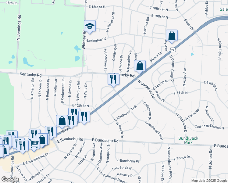map of restaurants, bars, coffee shops, grocery stores, and more near 415 East 24 Highway Circle in Independence