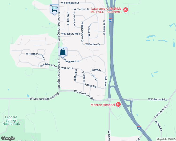 map of restaurants, bars, coffee shops, grocery stores, and more near 3401-3499 Reba Street in Bloomington