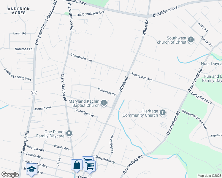 map of restaurants, bars, coffee shops, grocery stores, and more near 1208 Somerset Road in Severn